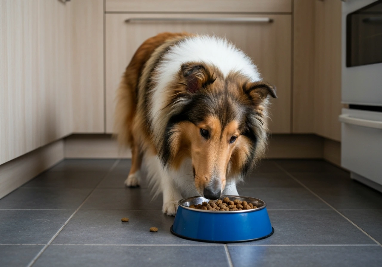 Chiot en train de manger son repas